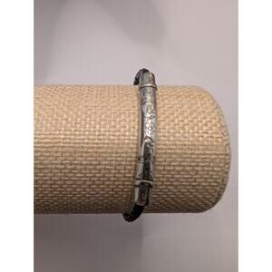 Brighton Braided Leather Bracelet 7.5in Floral Engraved Silver Bar adjustable